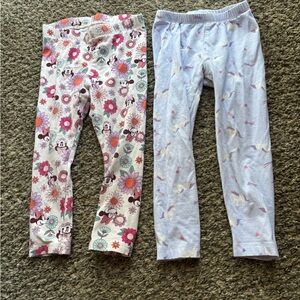 Disney Girls Two-Pack Floral and Unicorn Leggings - Purple, Pink, Teal